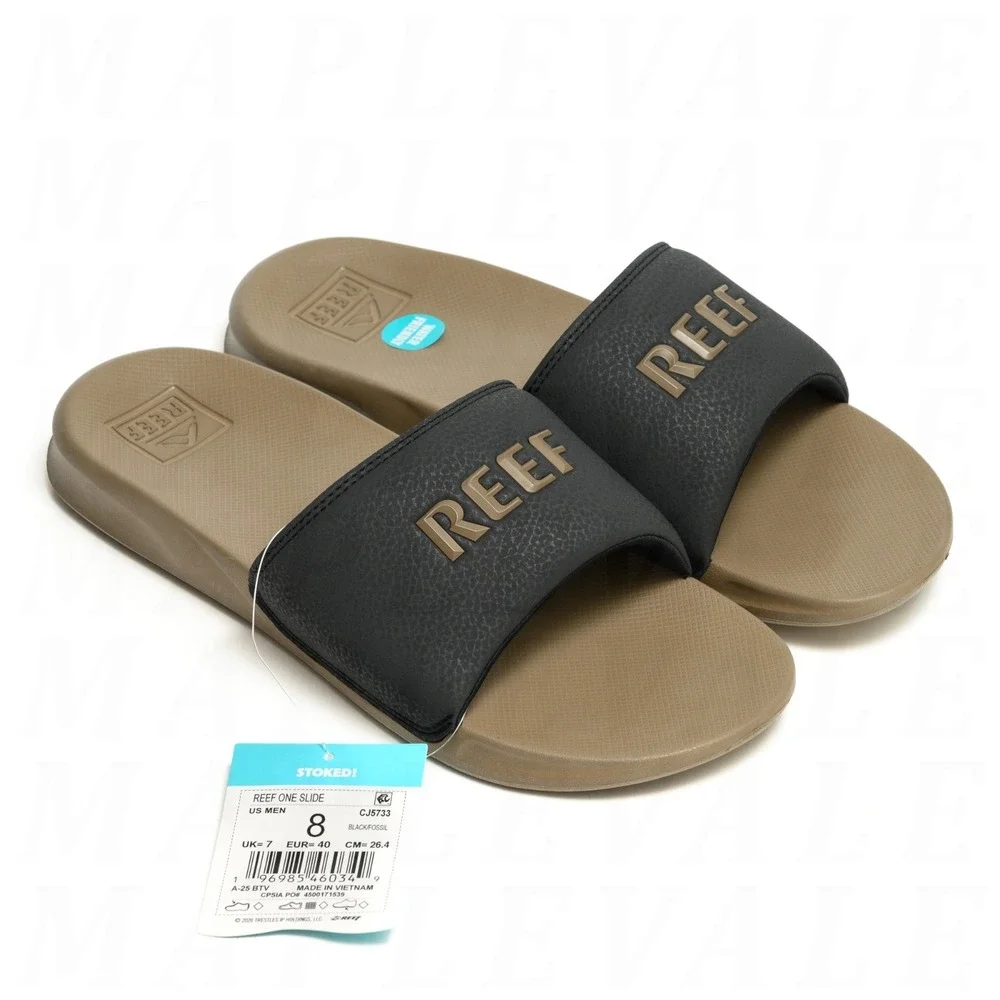 Reef One Slide Sandal - Men's Sz 8 - Black/Fossil Brown Beach Slides CJ5733 NWT